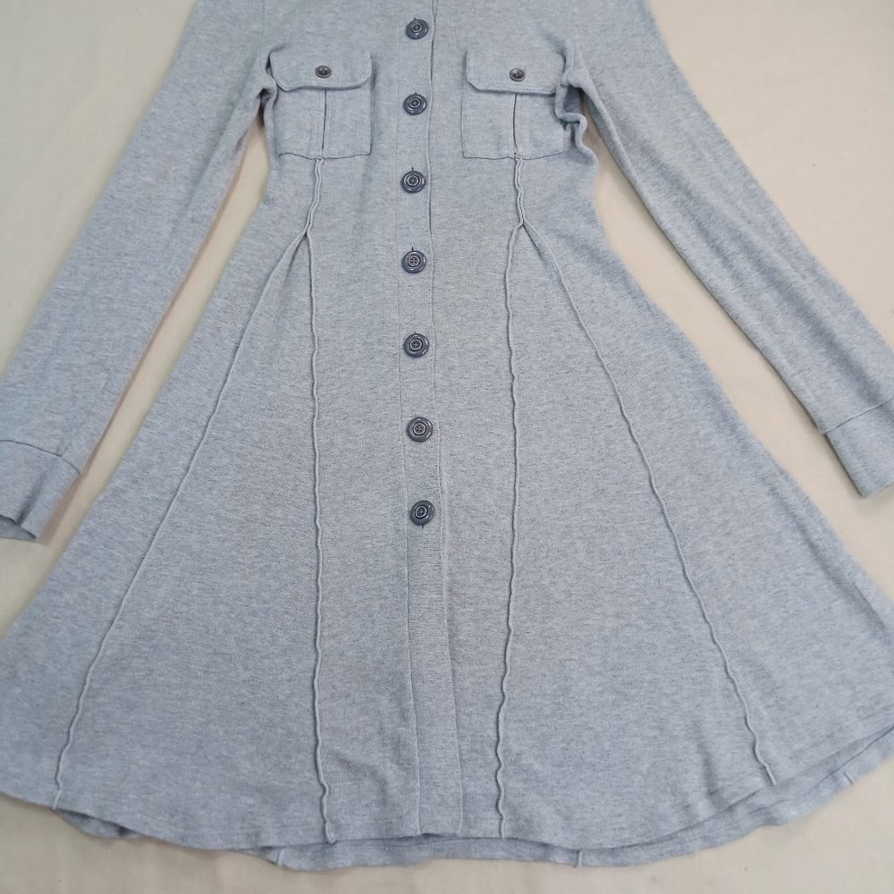 *SOLD* Free People Womens Shirt Dress Gray Button Front Military No Size Tag - Picture 4 of 11